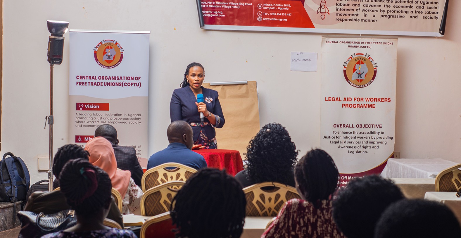 General Secretary (Peninnah Tukamwesiga) offering legal aid services to Indigent workers during covid